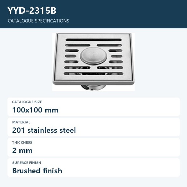 JOMOLA Stainless Steel Floor Drain 100x100mm Brushed Finish | 201 Steel