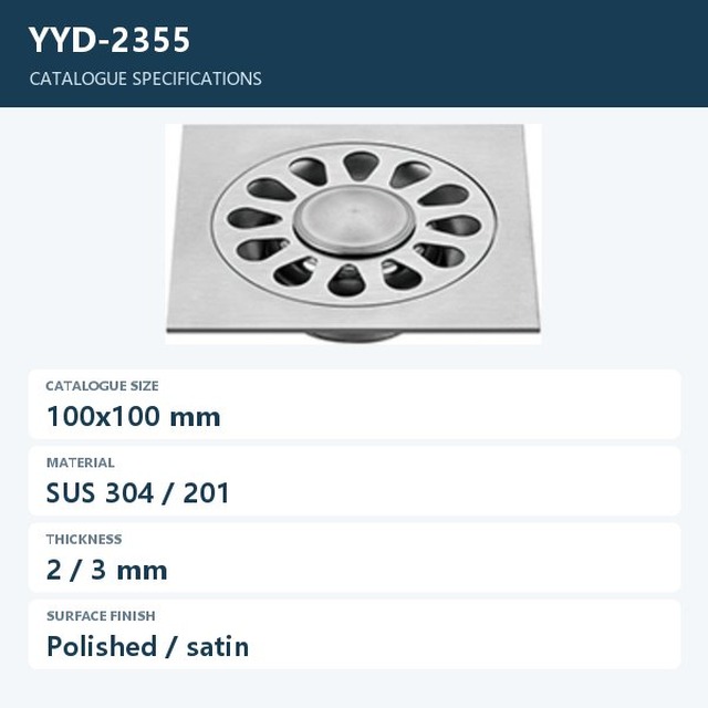 JOMOLA Stainless Steel Floor Drain 100x100mm Polished | SUS 304/201 | 2