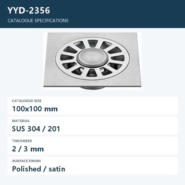 JOMOLA Stainless Steel Floor Drain 100x100mm Polished | SUS 304/201 | 2