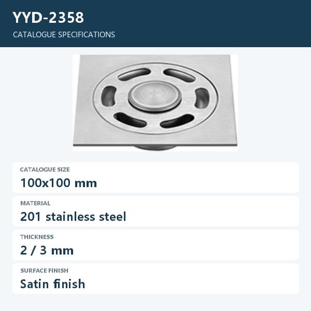 JOMOLA Stainless Steel Floor Drain 100x100mm Satin Finish | 201 Steel | 2