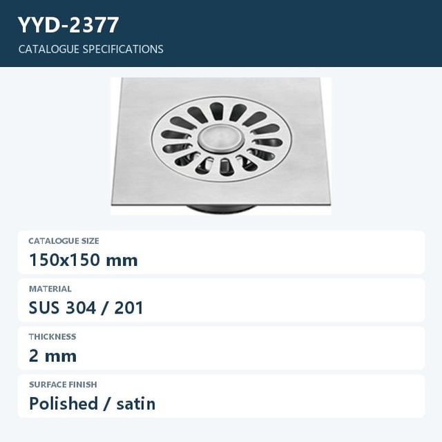 JOMOLA Stainless Steel Floor Drain 150x150mm 2mm | Polished Satin
