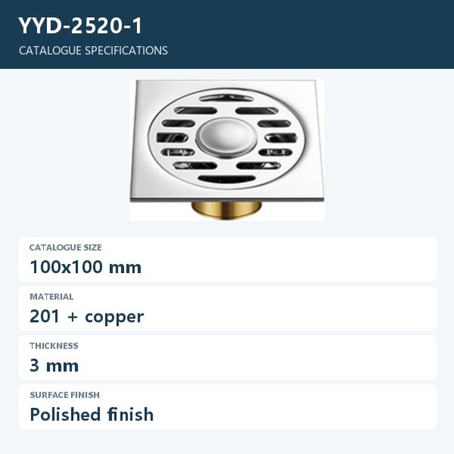 JOMOLA Polished 201 Copper Floor Drain 100x100mm 3mm