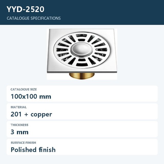 JOMOLA Polished 100x100mm Floor Drain | 201 Copper