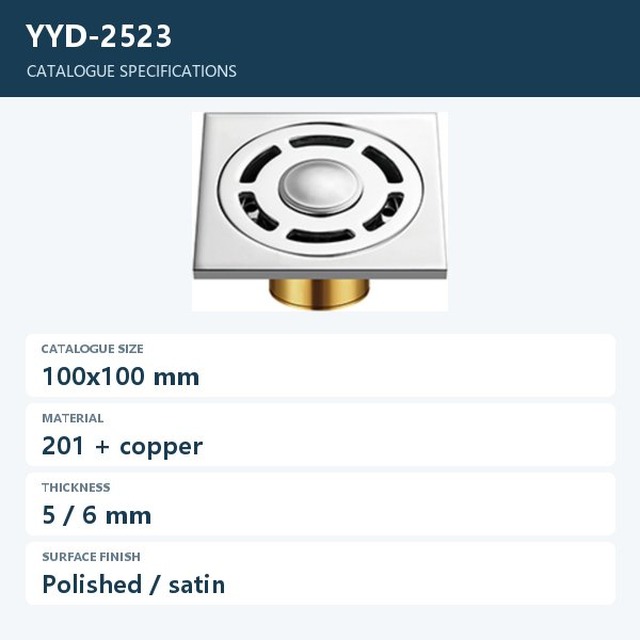 JOMOLA Polished 100x100mm Floor Drain | 201 Copper