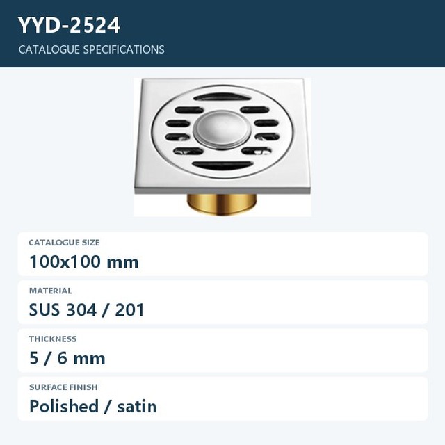 JOMOLA Stainless Steel Floor Drain 100x100mm 304 Polished