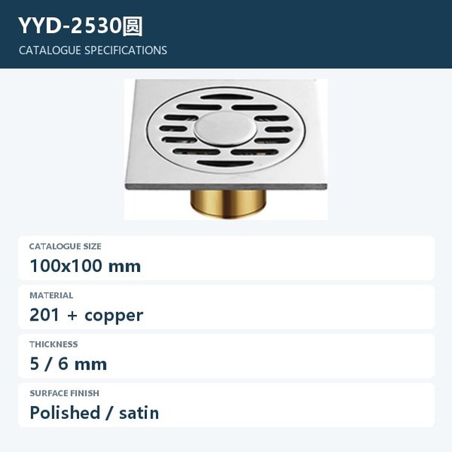 JOMOLA Round Floor Drain 100x100mm 201 Copper Polished Satin
