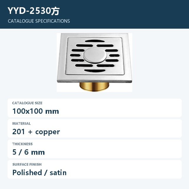 JOMOLA Polished 100x100mm Floor Drain | 201 Copper