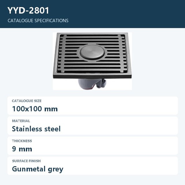 JOMOLA Stainless Steel Floor Drain 100x100mm Gunmetal Grey | 9mm Thick