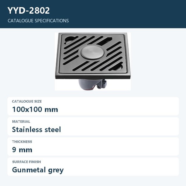 JOMOLA Stainless Steel Floor Drain 100x100mm Gunmetal Grey | 9mm Thick