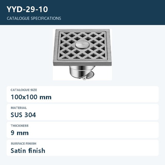 JOMOLA Stainless Steel Floor Drain 100x100mm Satin Finish | SUS 304