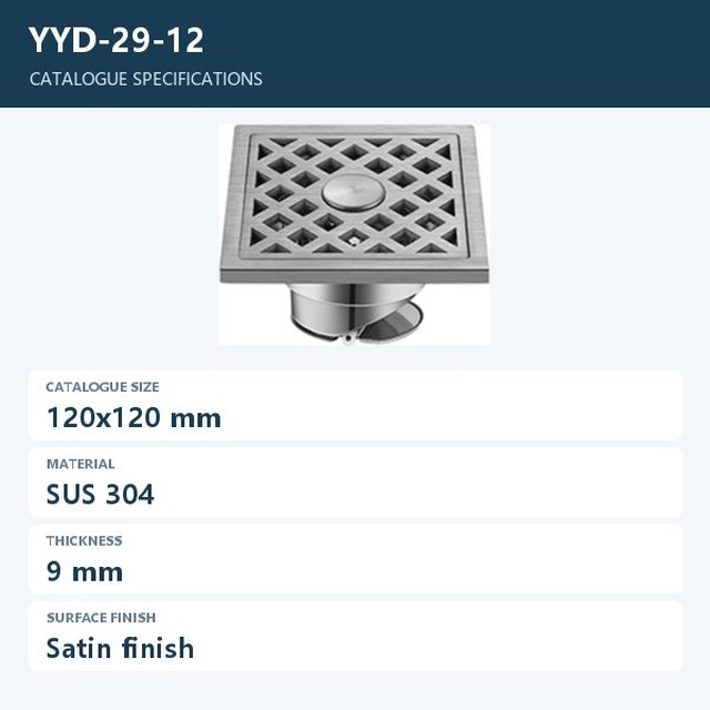 JOMOLA Stainless Steel Floor Drain 120x120mm Satin Finish | SUS 304