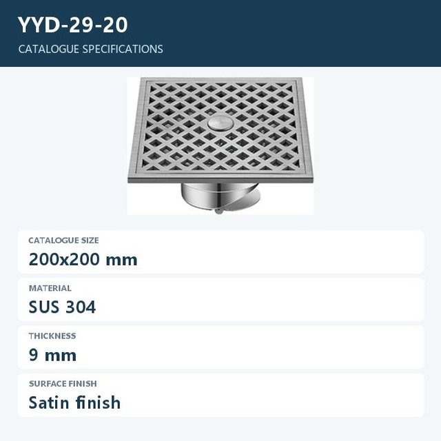 JOMOLA Stainless Steel Floor Drain 200x200mm Satin Finish | SUS 304