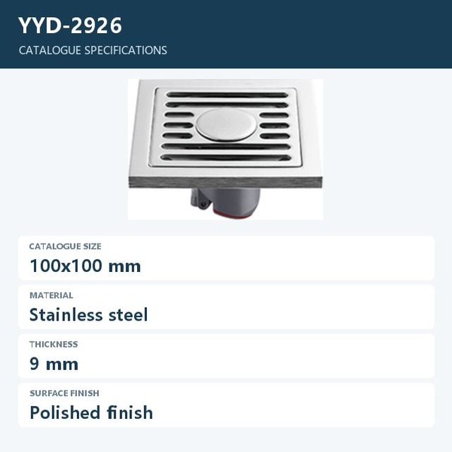 JOMOLA Polished Stainless Steel Floor Drain 100x100mm | 9mm Thick
