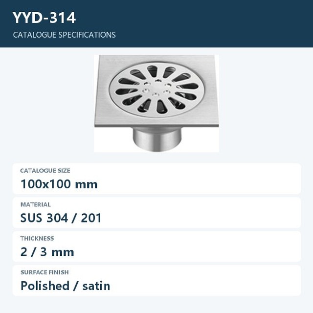 JOMOLA Stainless Steel Floor Drain 100x100mm Polished | SUS 304/201 | 2
