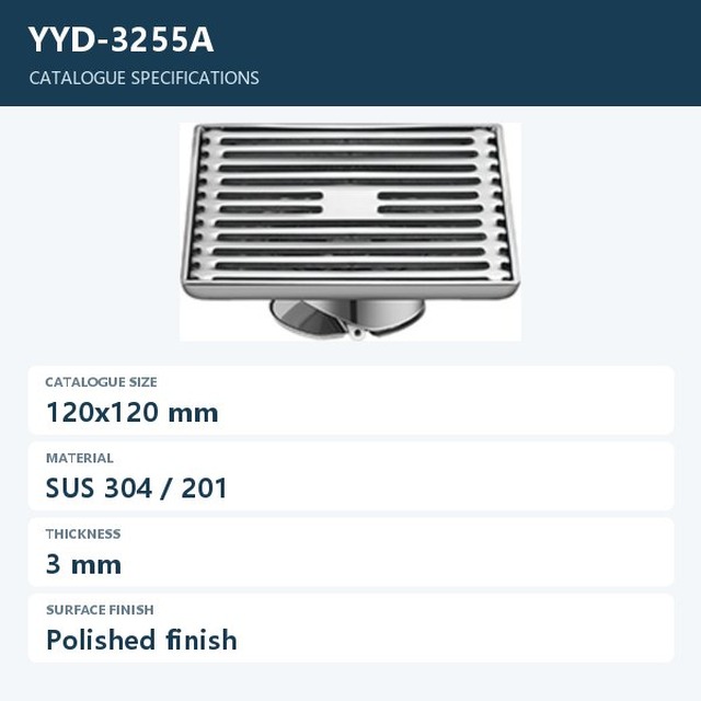 JOMOLA Stainless Steel Floor Drain 120x120mm 3mm Polished | SUS 304 & 201