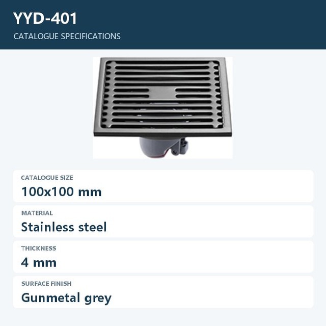 JOMOLA Stainless Steel Floor Drain 100x100mm Gunmetal Grey | 4mm Thick