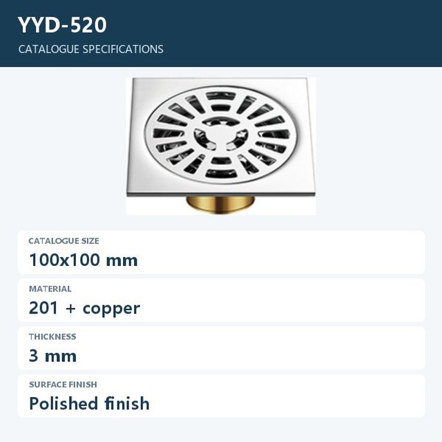 JOMOLA Polished 201 Copper Floor Drain 100x100mm | 3mm Thick