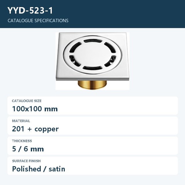 JOMOLA Polished Floor Drain 100x100mm 201 Copper