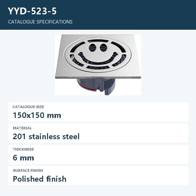 JOMOLA Polished 201 Stainless Steel Floor Drain 150x150mm | 6mm Thick