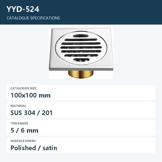 JOMOLA Stainless Steel Floor Drain 100x100mm 304 Polished