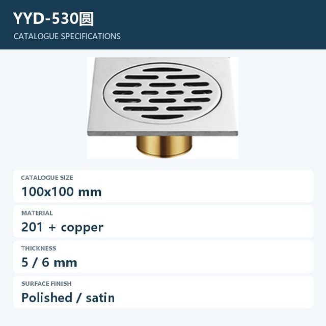 JOMOLA Round Floor Drain 100x100mm 201 Copper Polished Satin