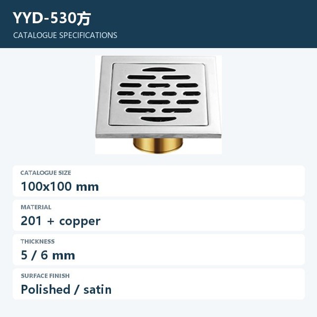 JOMOLA Square Floor Drain 100x100mm Polished Satin | 201 Copper
