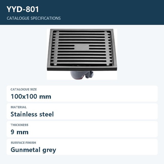 JOMOLA Stainless Steel Floor Drain 100x100mm Gunmetal Grey | 9mm Thick
