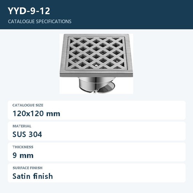 JOMOLA Stainless Steel Floor Drain 120x120mm Satin Finish | SUS 304