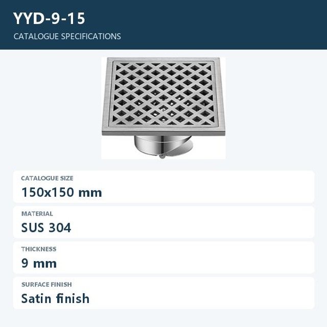 JOMOLA Stainless Steel Floor Drain 150x150mm Satin Finish | SUS 304