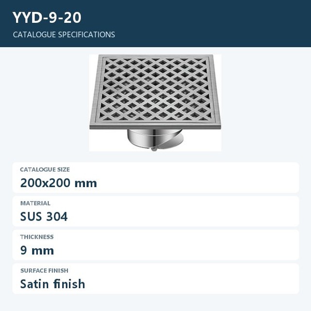 JOMOLA Stainless Steel Floor Drain 200x200mm Satin Finish | SUS 304