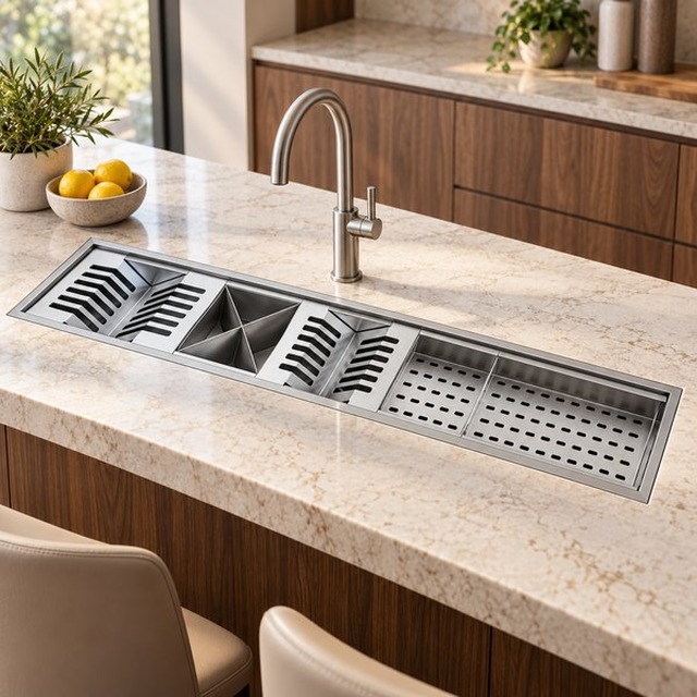 JOMOLA Hidden Undermount Sink 900 × 185 mm Removable Draining Inserts | Bar Sink
