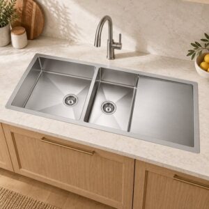 JOMOLA double bowl brushed handmade stainless steel sink