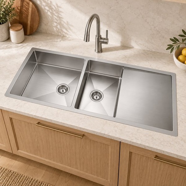 JOMOLA double bowl brushed handmade stainless steel sink