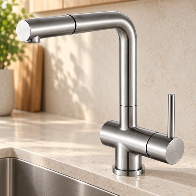 JOMOLA stainless steel satin kitchen faucet | Factory Direct