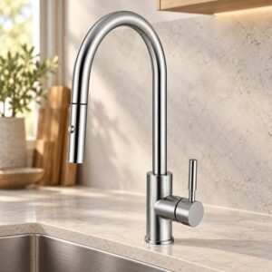 JOMOLA stainless steel satin kitchen faucet | Factory Direct