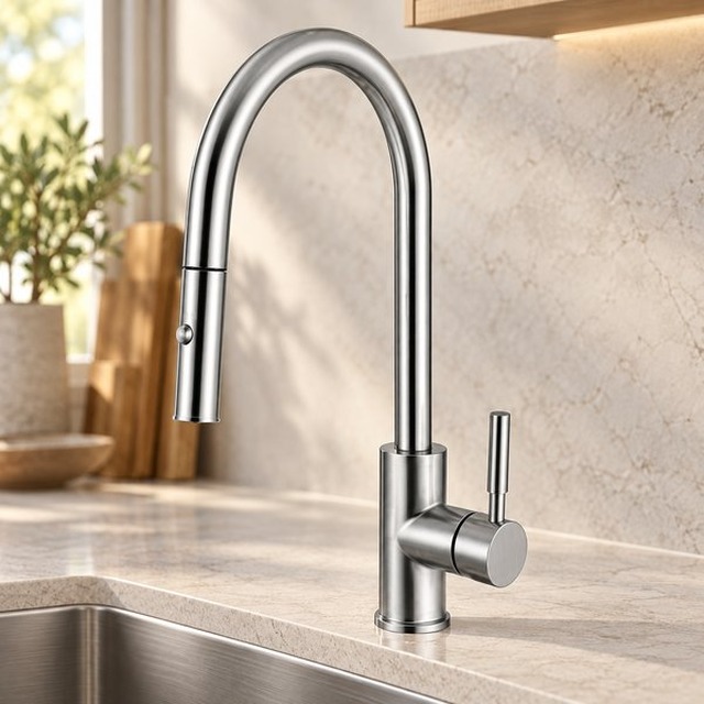 JOMOLA stainless steel satin kitchen faucet | Factory Direct