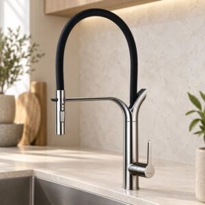 JOMOLA stainless steel satin kitchen faucet | Factory Direct