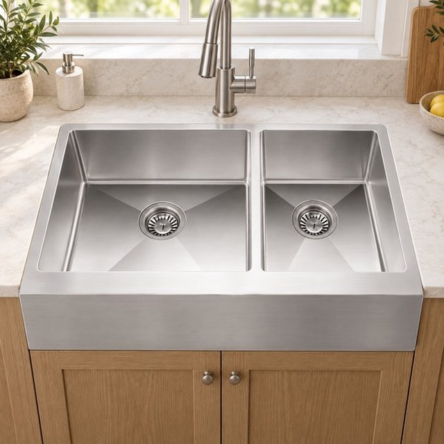 JOMOLA double bowl brushed handmade stainless steel sink