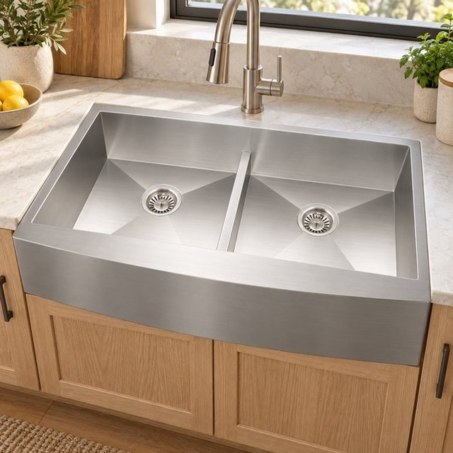 JOMOLA double bowl brushed handmade stainless steel sink