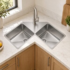 JOMOLA double bowl brushed handmade stainless steel sink