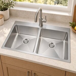 JOMOLA double bowl brushed handmade stainless steel sink