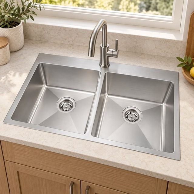 JOMOLA double bowl brushed handmade stainless steel sink