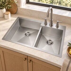 JOMOLA double bowl brushed handmade stainless steel sink