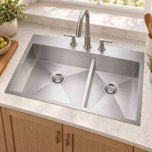 JOMOLA double bowl brushed handmade stainless steel sink