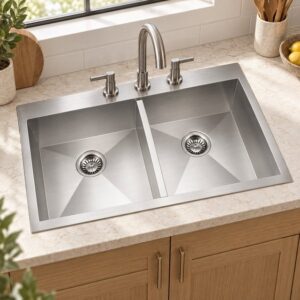 JOMOLA double bowl brushed handmade stainless steel sink
