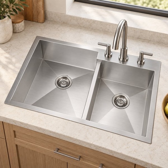 JOMOLA double bowl brushed handmade stainless steel sink