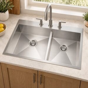 JOMOLA double bowl brushed handmade stainless steel sink
