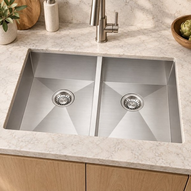 JOMOLA double bowl brushed handmade stainless steel sink