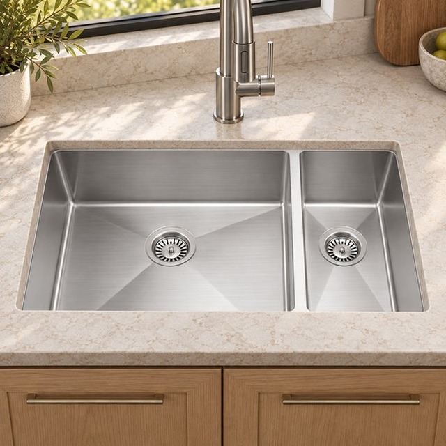JOMOLA double bowl brushed handmade stainless steel sink