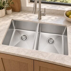 JOMOLA double bowl brushed handmade stainless steel sink